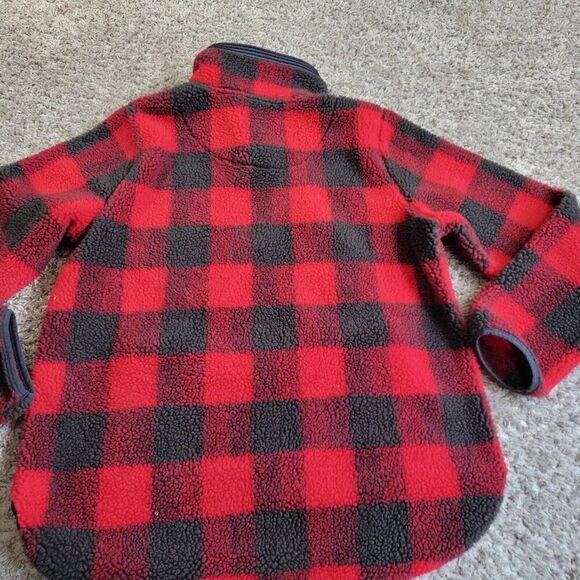Abercrombie Fitch Jacket Pullover Mens Medium Red Gray Sherpa 1/4 Zip Mock Plaid - Picture 5 of 6